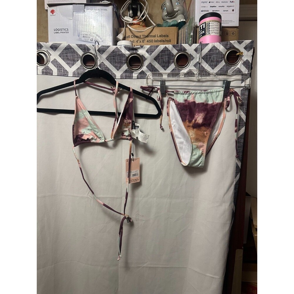NWT Missguided Contrast Tie Dye Triangle Bikini Set In Plum Size 6